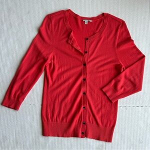 Halogen Orange-Red Cardigan Sweater V-Neck Soft Knit